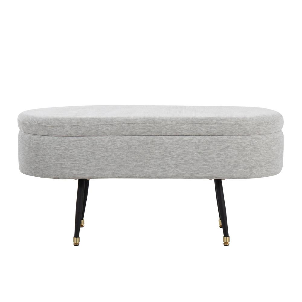 Black Metal, Light Grey Fabric, Gold Accent Harvey Storage Bench