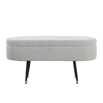 Black Metal, Light Grey Fabric, Gold Accent Harvey Storage Bench