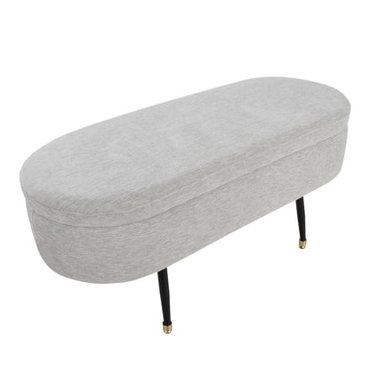 Black Metal, Light Grey Fabric, Gold Accent Harvey Storage Bench