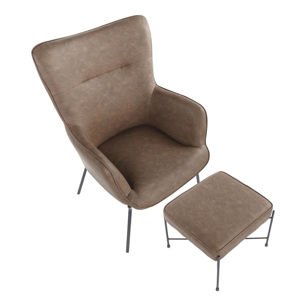 Black Metal, Espresso PU Izzy Lounge Chair + Ottoman Set