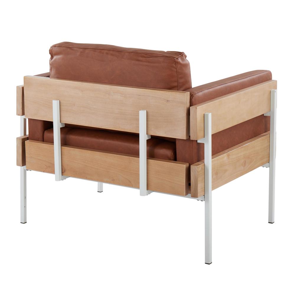 White Metal, Natural Wood, Camel PU Kari Accent Chair