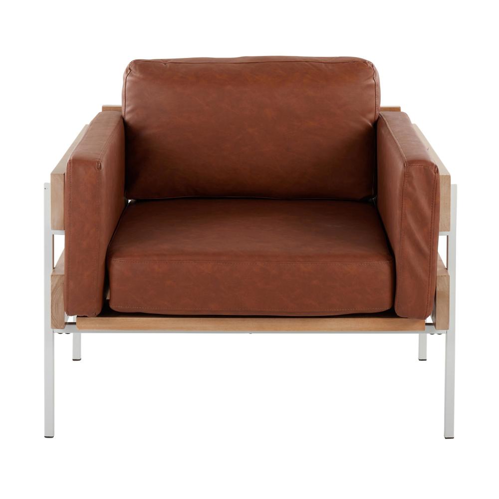White Metal, Natural Wood, Camel PU Kari Accent Chair