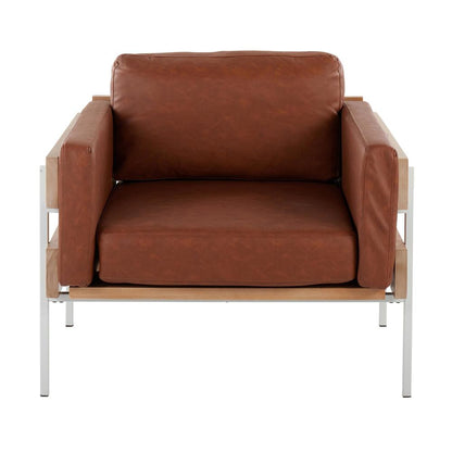 White Metal, Natural Wood, Camel PU Kari Accent Chair
