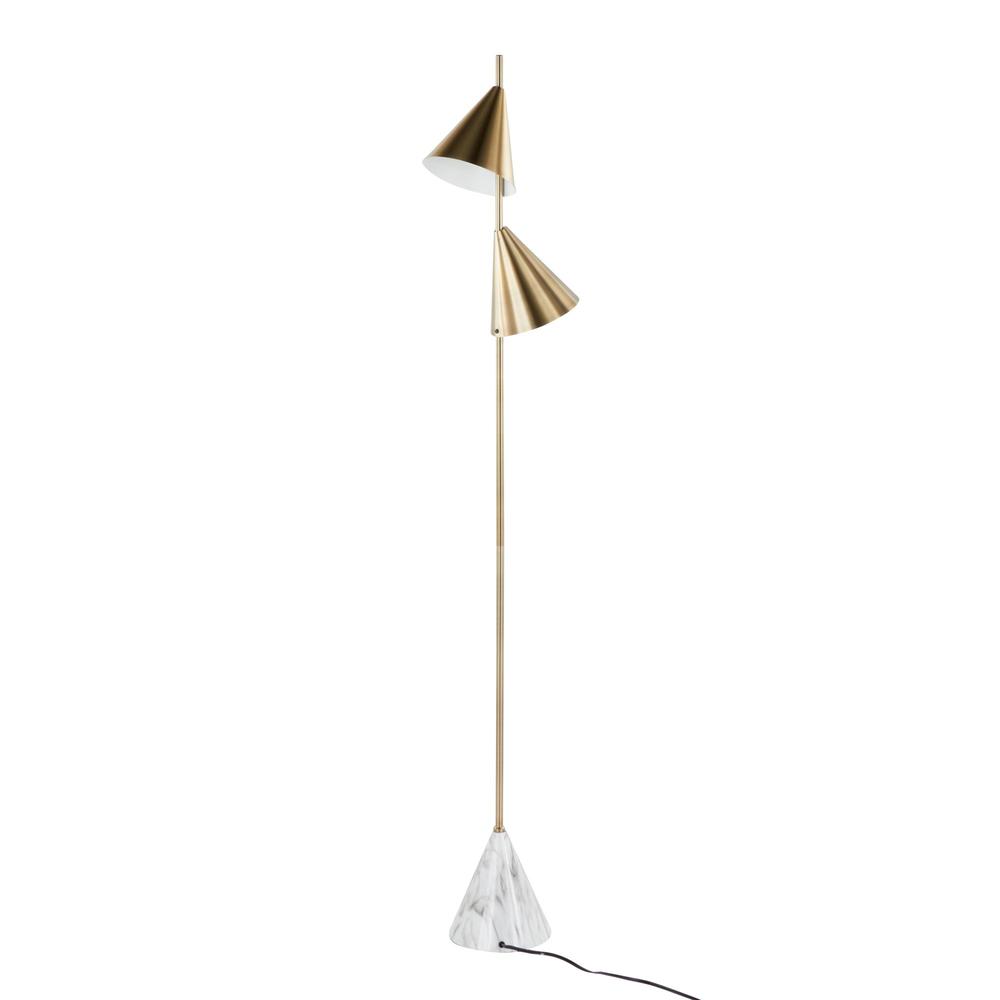 Gold Metal, White Faux Marble Cone 65" Metal Floor Lamp
