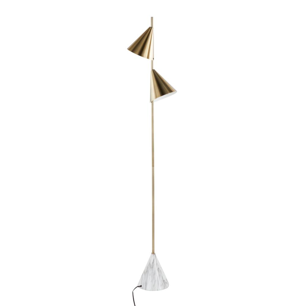 Gold Metal, White Faux Marble Cone 65" Metal Floor Lamp