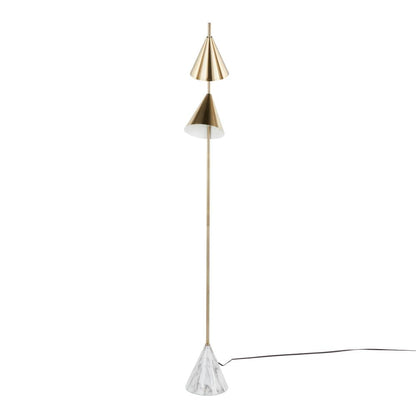 Gold Metal, White Faux Marble Cone 65" Metal Floor Lamp