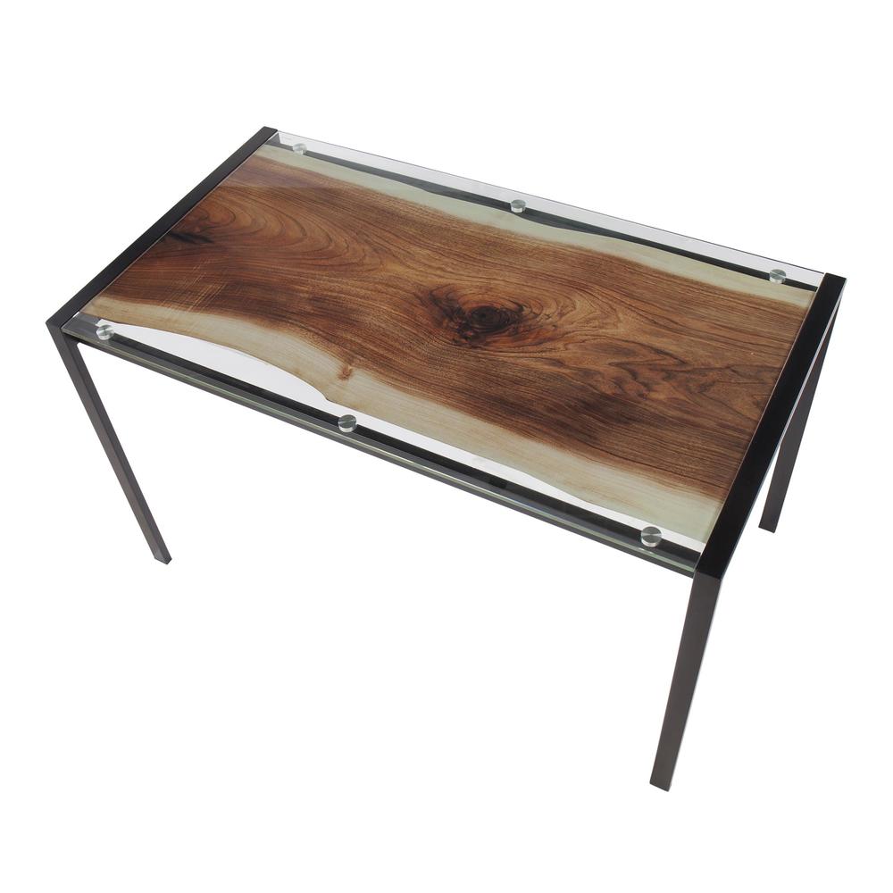 Black Steel, Printed Glass Live Edge Table