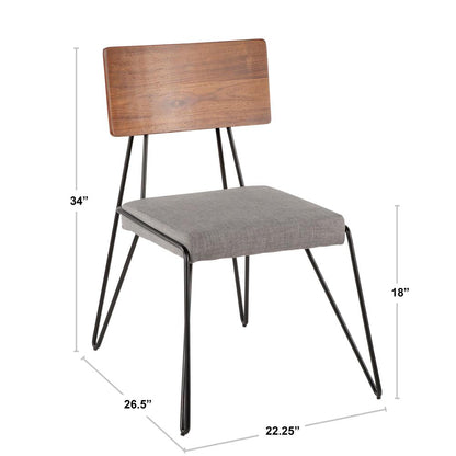 Black Metal, Grey Fabric, Walnut Wood Loft Chair - Set of 2
