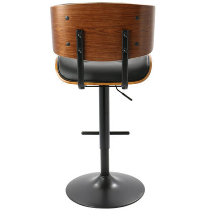 Black Metal, Walnut Wood, Black PU Lombardi Adjustable Barstool - Set of 2