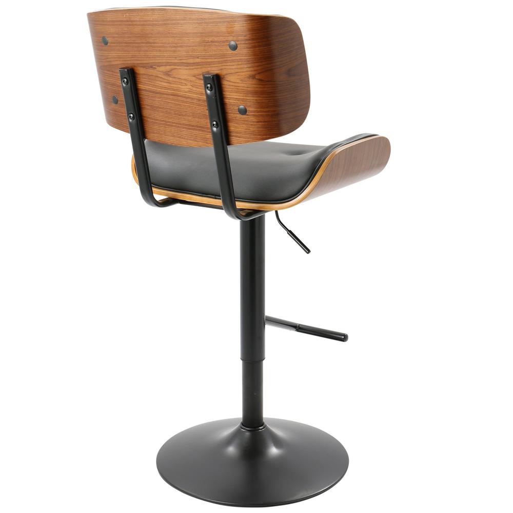 Black Metal, Walnut Wood, Black PU Lombardi Adjustable Barstool - Set of 2