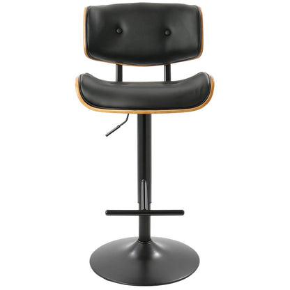 Black Metal, Walnut Wood, Black PU Lombardi Adjustable Barstool - Set of 2
