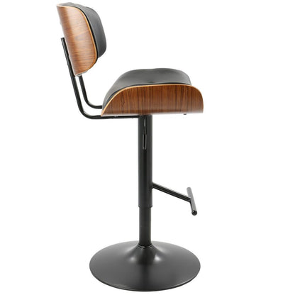 Black Metal, Walnut Wood, Black PU Lombardi Adjustable Barstool - Set of 2