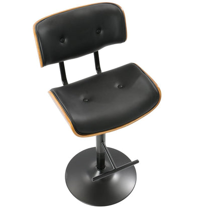 Black Metal, Walnut Wood, Black PU Lombardi Adjustable Barstool - Set of 2