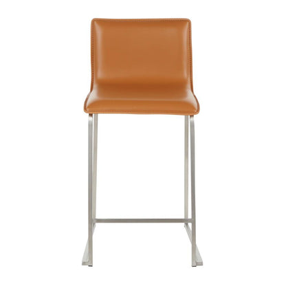 Stainless Steel, Camel PU Mara Counter Stool - Set of 2