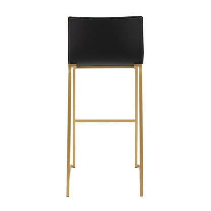 Gold Steel, Black PU Mara Barstool - Set of 2