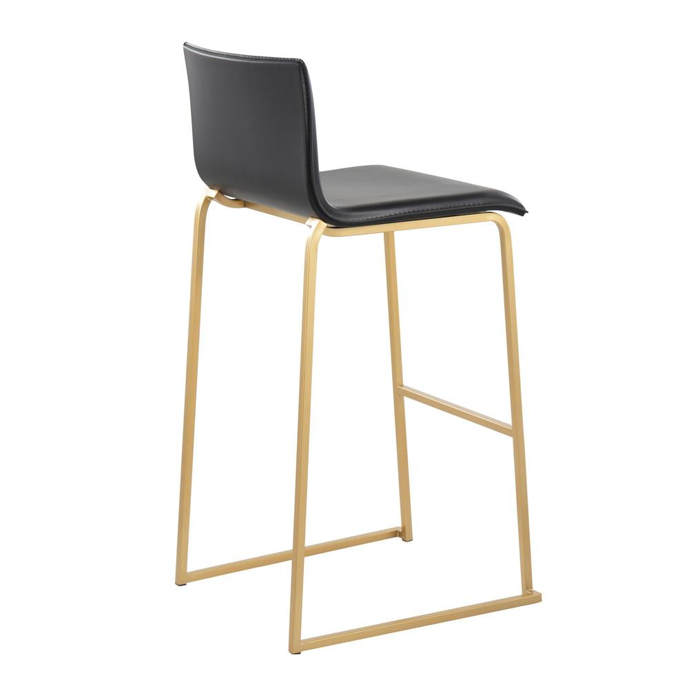 Gold Steel, Black PU Mara Barstool - Set of 2