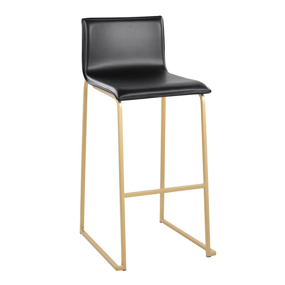Gold Steel, Black PU Mara Barstool - Set of 2
