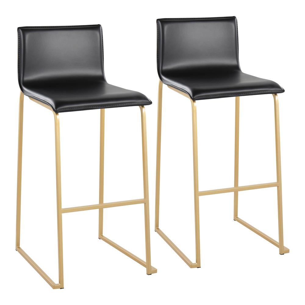 Gold Steel, Black PU Mara Barstool - Set of 2
