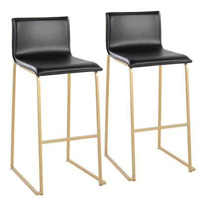 Gold Steel, Black PU Mara Barstool - Set of 2