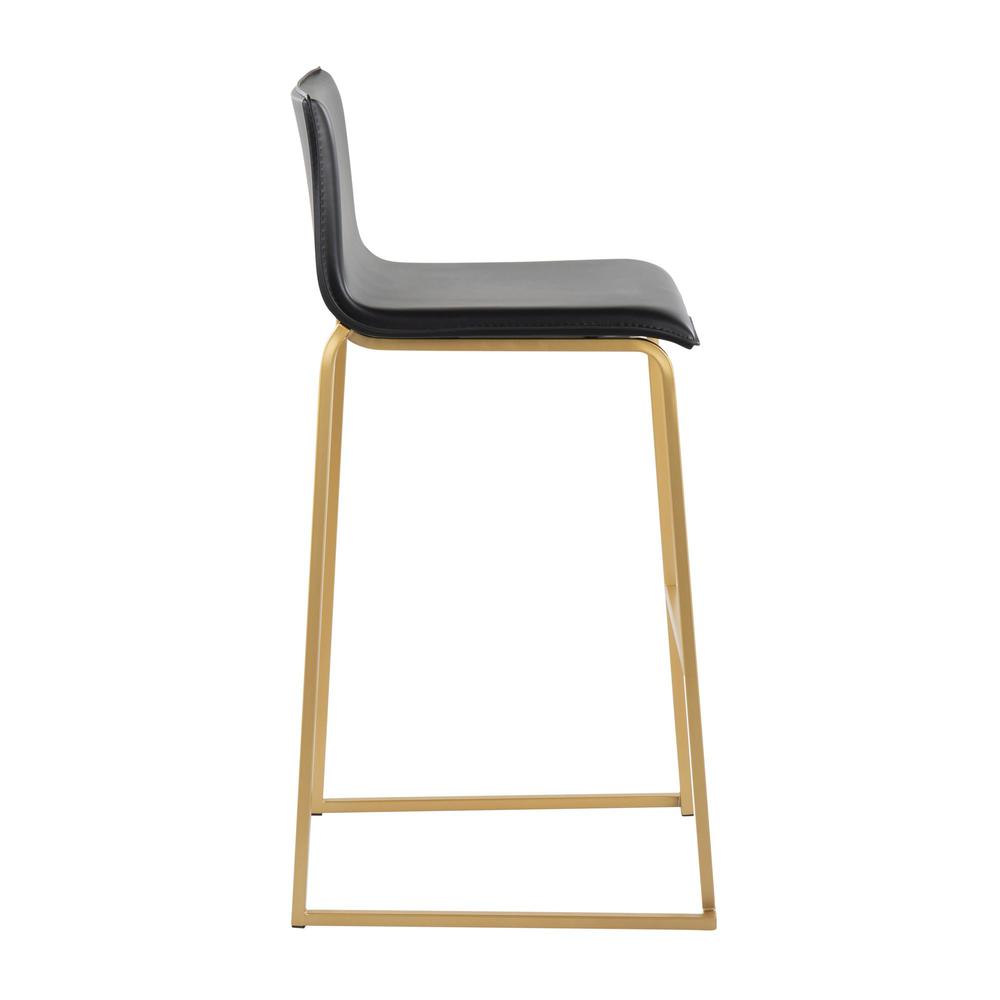Gold Steel, Black PU Mara Barstool - Set of 2