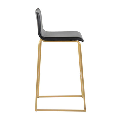 Gold Steel, Black PU Mara Barstool - Set of 2