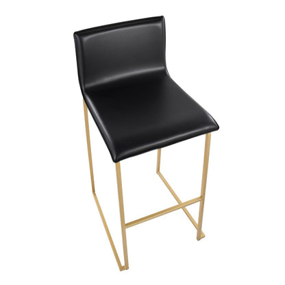 Gold Steel, Black PU Mara Barstool - Set of 2