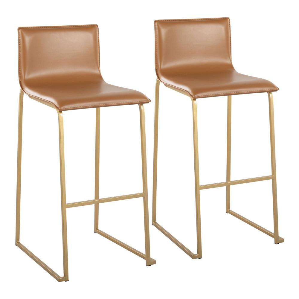 Gold Steel, Camel PU Mara Barstool - Set of 2
