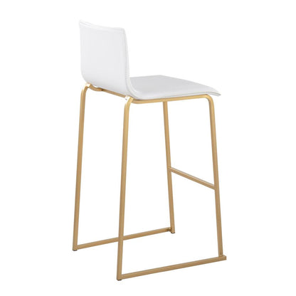 Gold Steel, White PU Mara Barstool - Set of 2