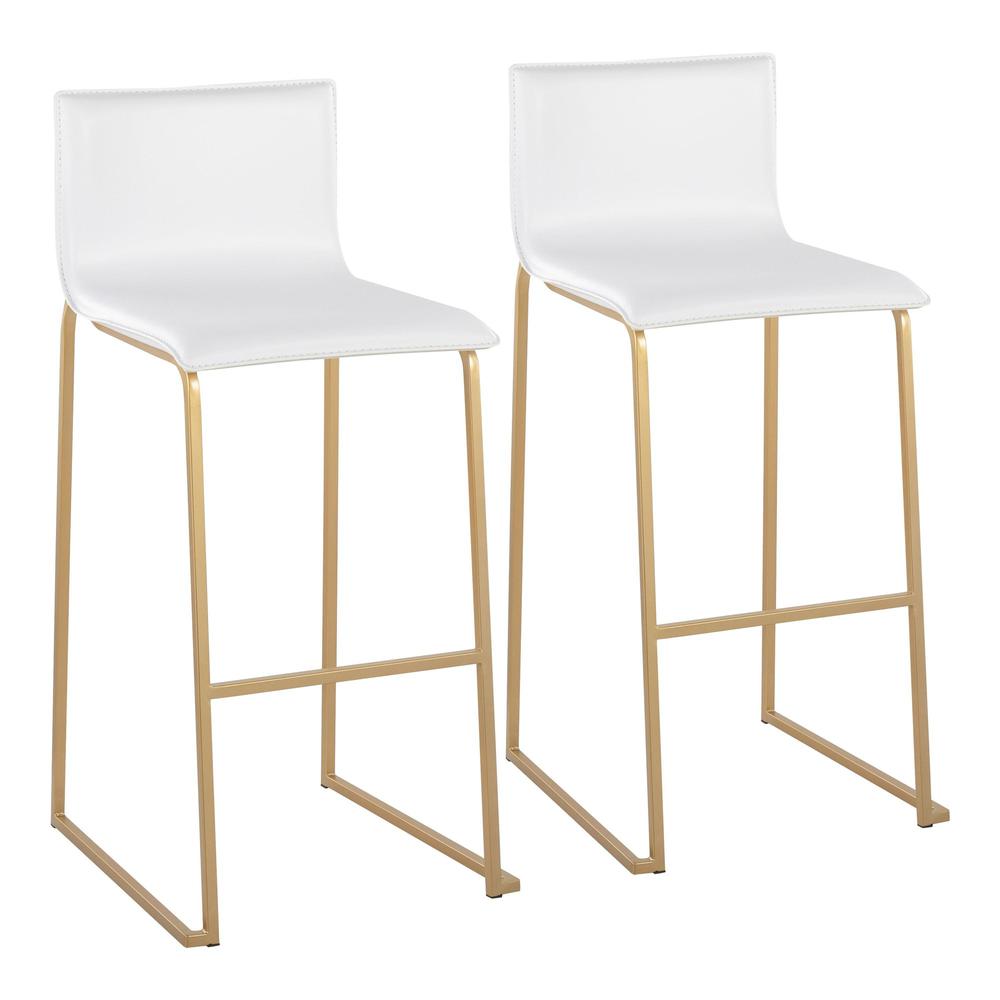 Gold Steel, White PU Mara Barstool - Set of 2