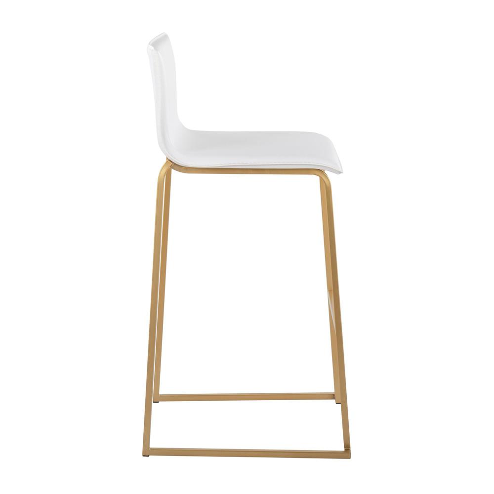 Gold Steel, White PU Mara Barstool - Set of 2