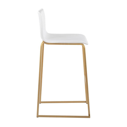 Gold Steel, White PU Mara Barstool - Set of 2