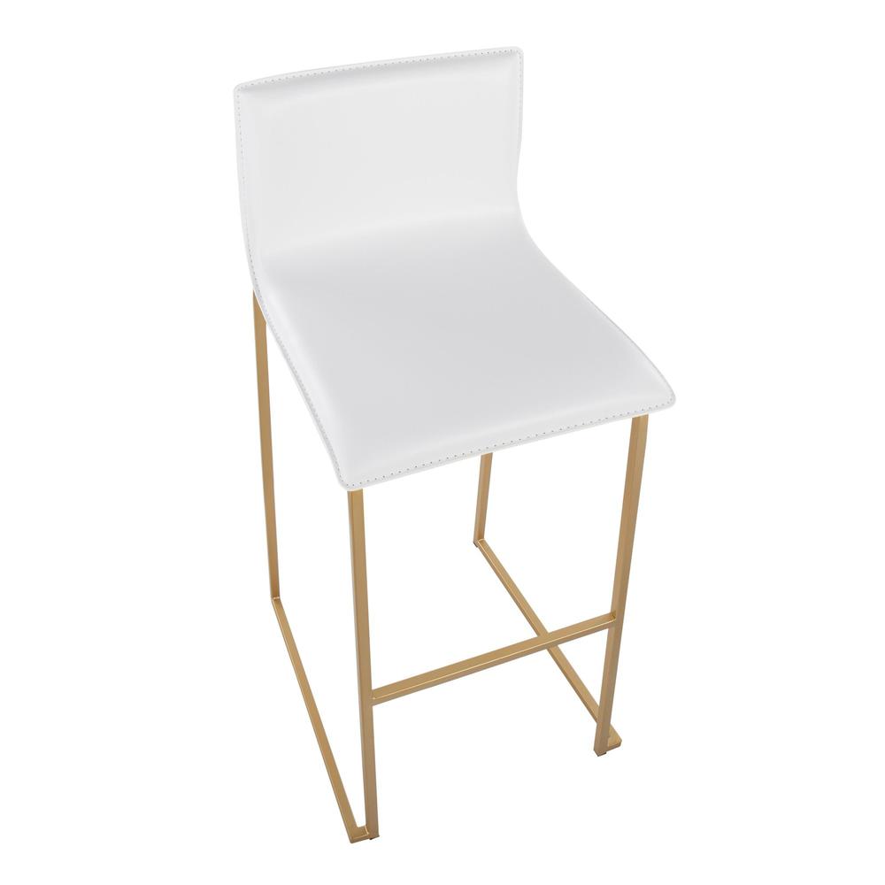 Gold Steel, White PU Mara Barstool - Set of 2