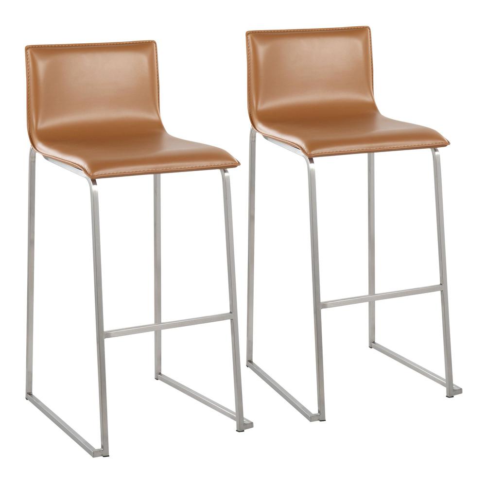 Stainless Steel, Camel PU Mara Barstool - Set of 2
