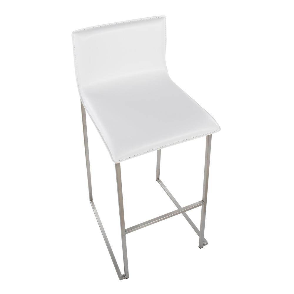 Stainless Steel, White PU Mara Barstool - Set of 2