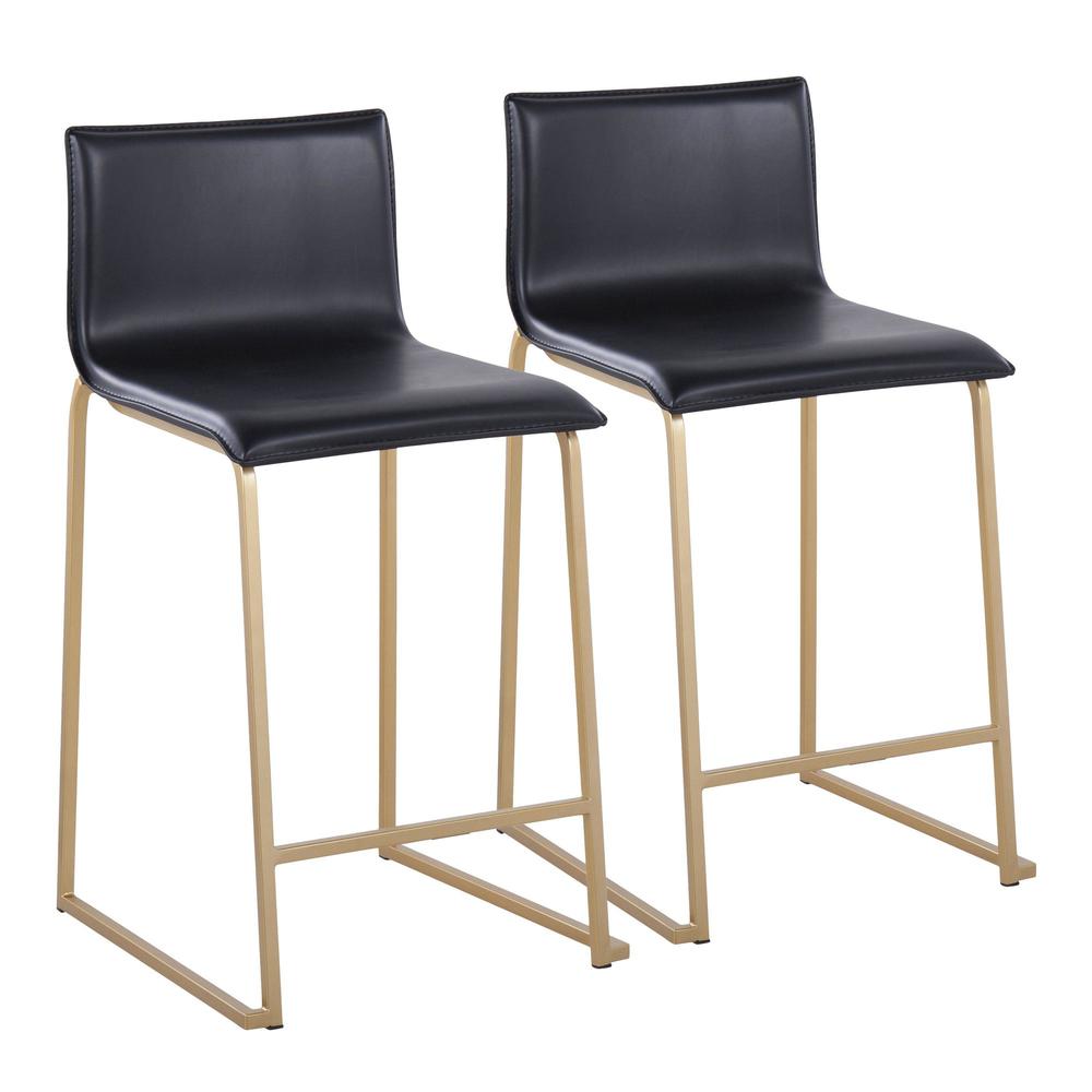 Gold Metal, Black PU Mara Counter Stool - Set of 2