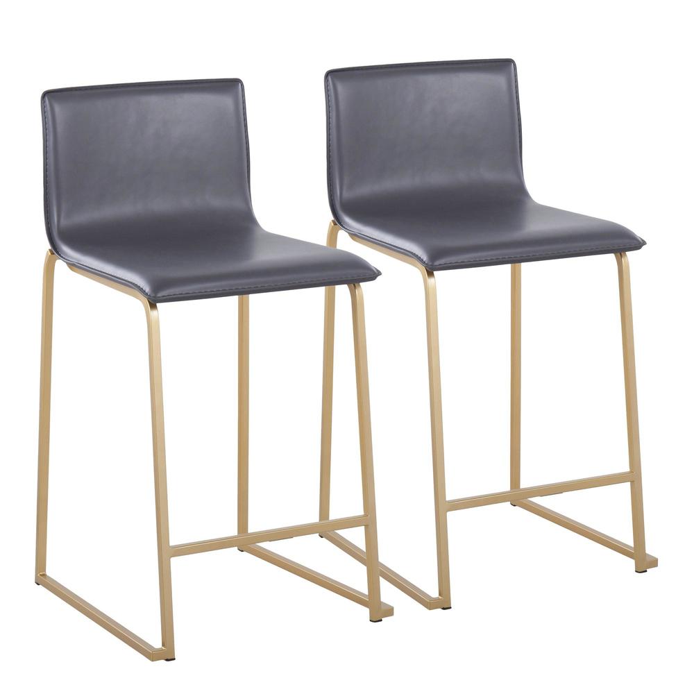 Gold Metal, Grey PU Mara Counter Stool - Set of 2