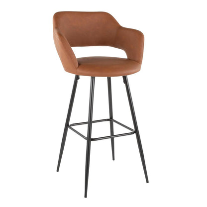 Black Metal, Brown PU Margarite Barstool - Set of 2