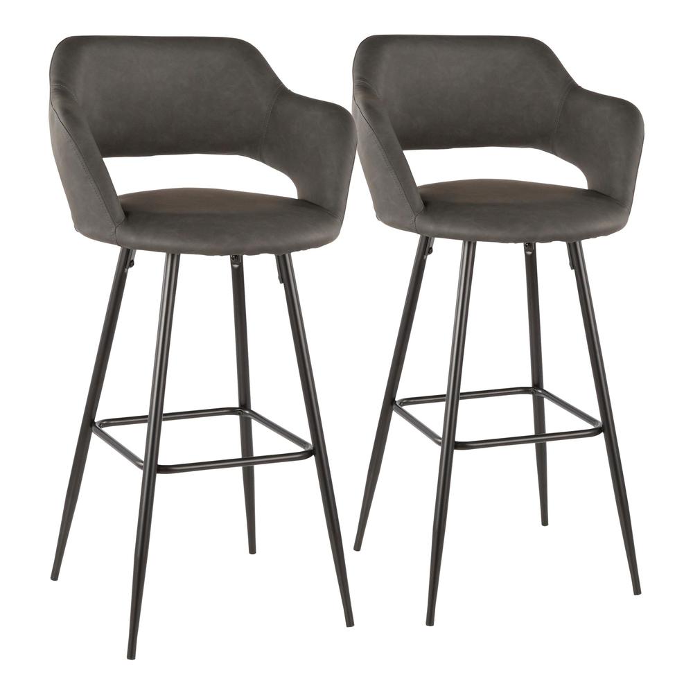 Black Metal, Grey PU Margarite Barstool - Set of 2