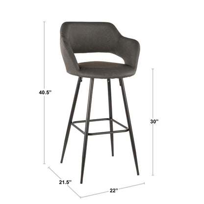 Black Metal, Grey PU Margarite Barstool - Set of 2