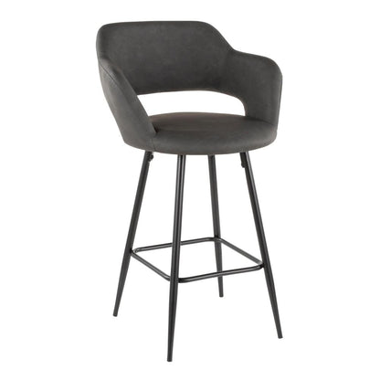 Black Metal, Grey PU Margarite Counter Stool - Set of 2
