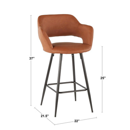 Black Metal, Brown PU Margarite Counter Stool - Set of 2