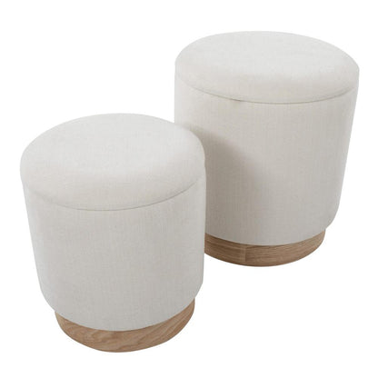 Natural Wood, Cream Fabric Marla Nesting Ottoman Set