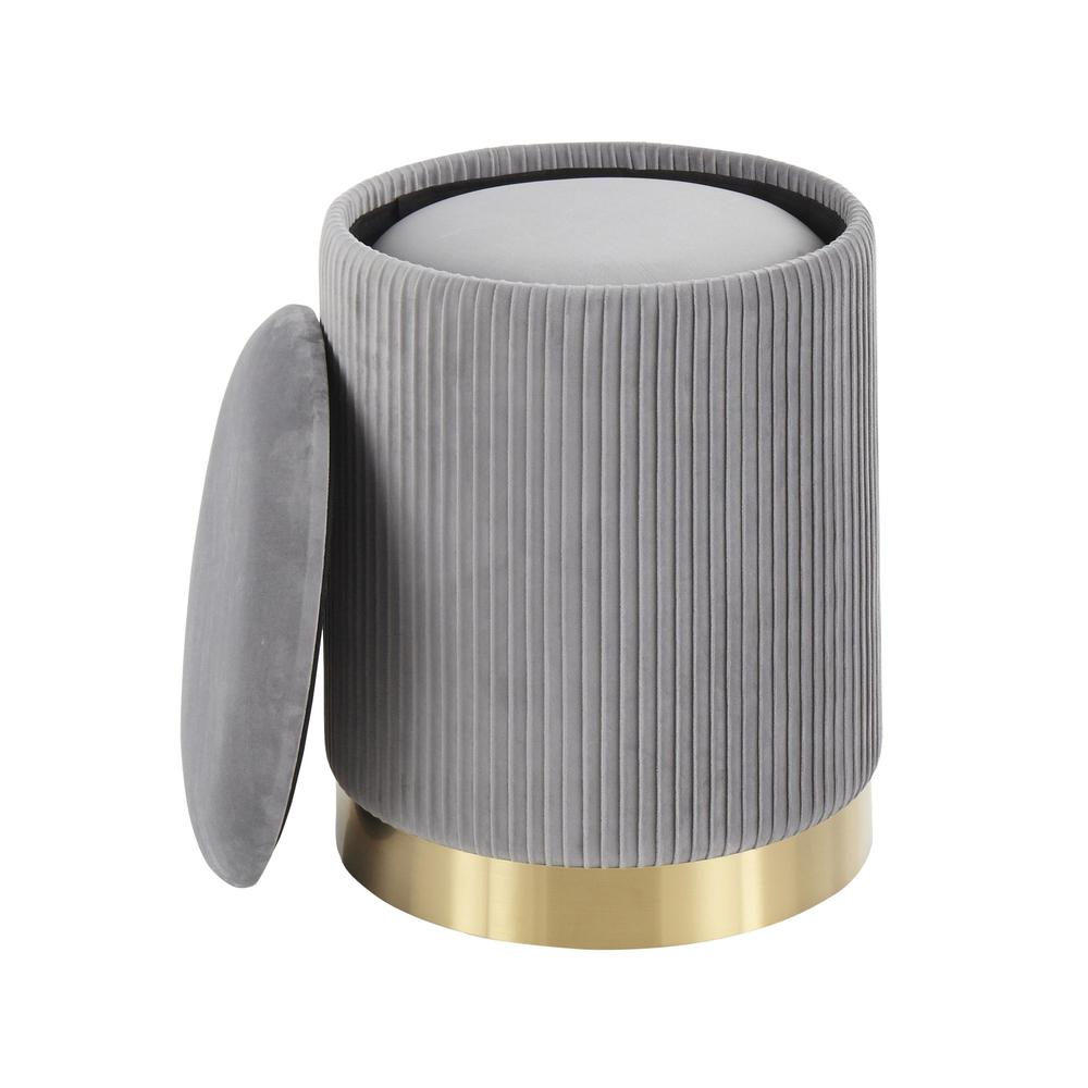 Gold Metal, Grey Velvet Marla Nesting Pleated Ottoman Set