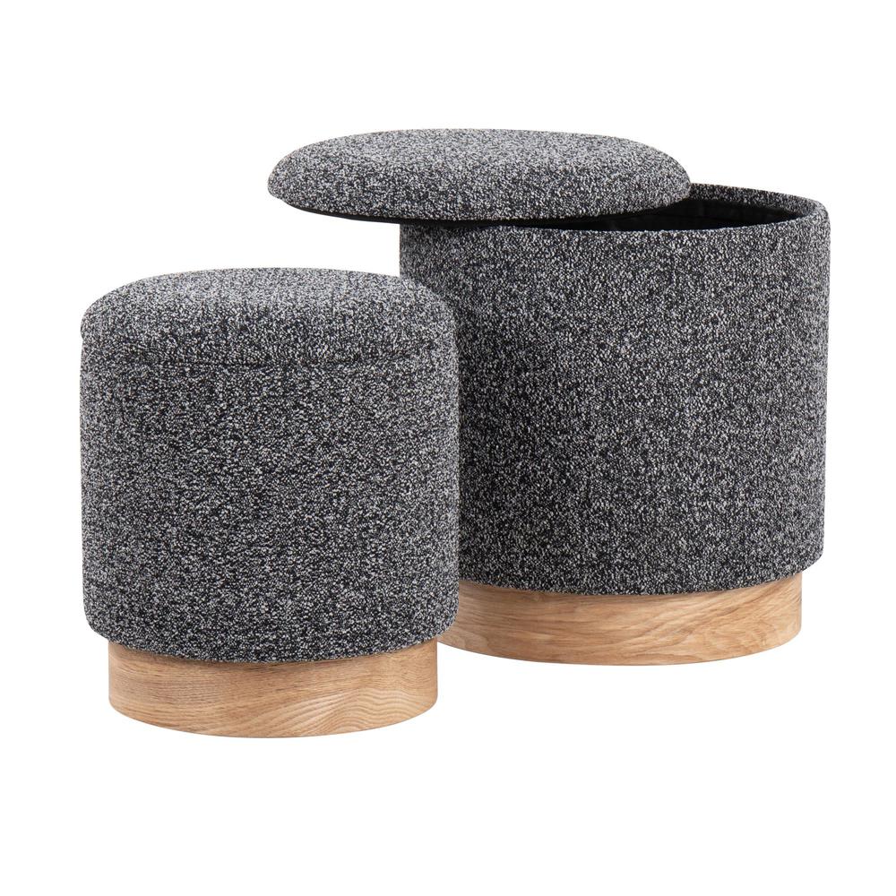 Natural Wood, Black Fabric Marla Nesting Ottoman Set