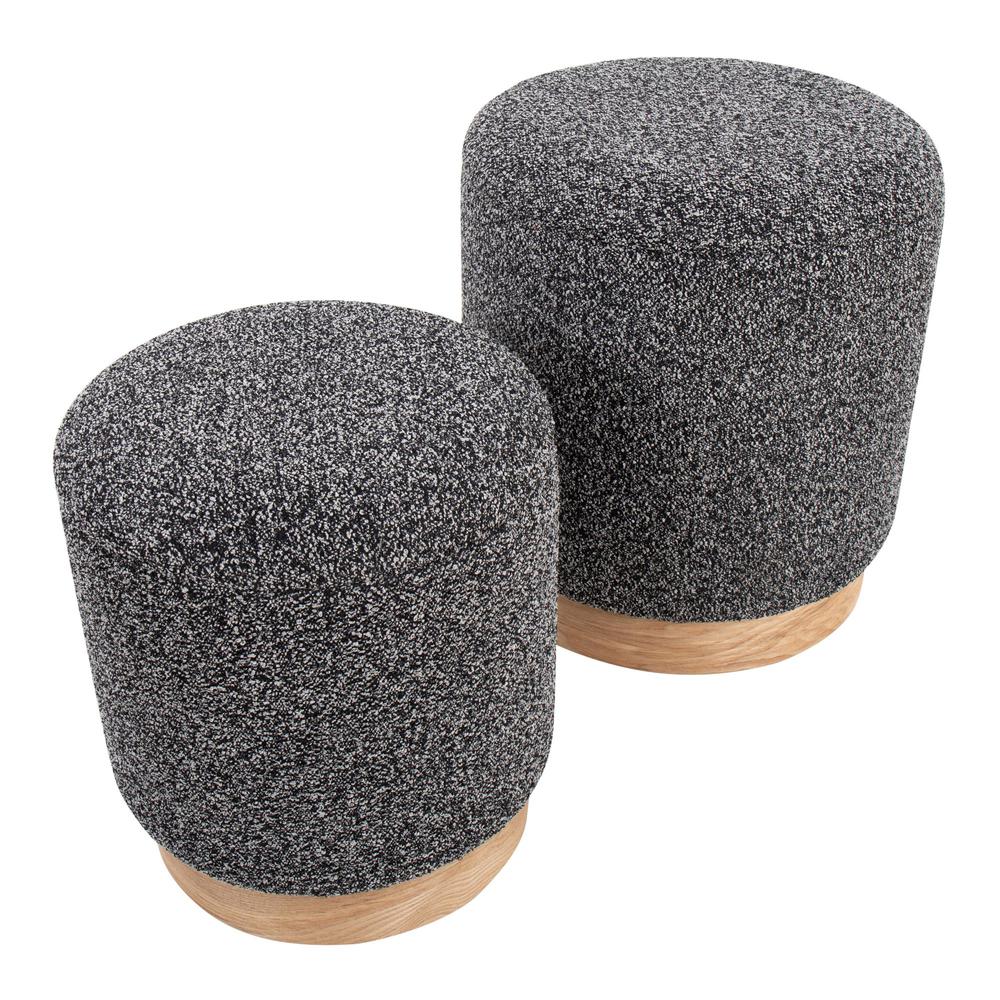 Natural Wood, Black Fabric Marla Nesting Ottoman Set