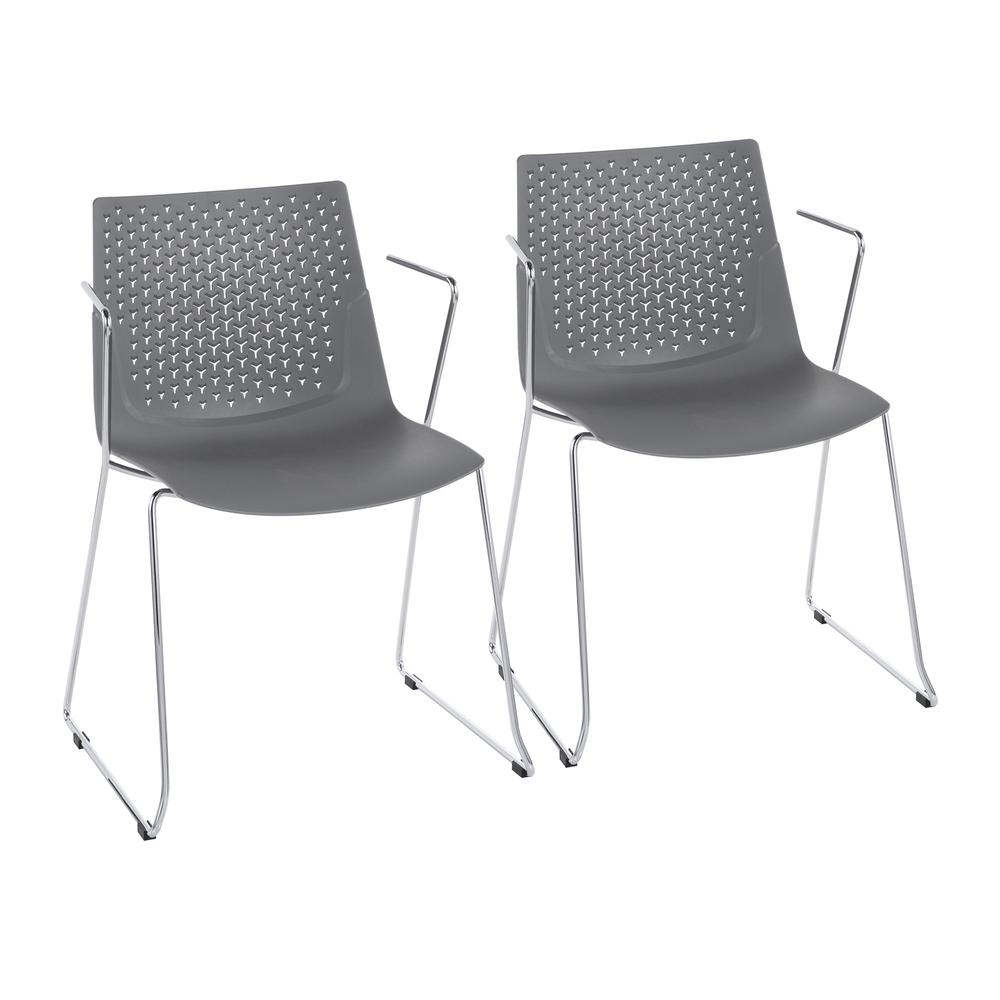 Matcha Contemporary Chair in Chrome and Grey - Set of 2