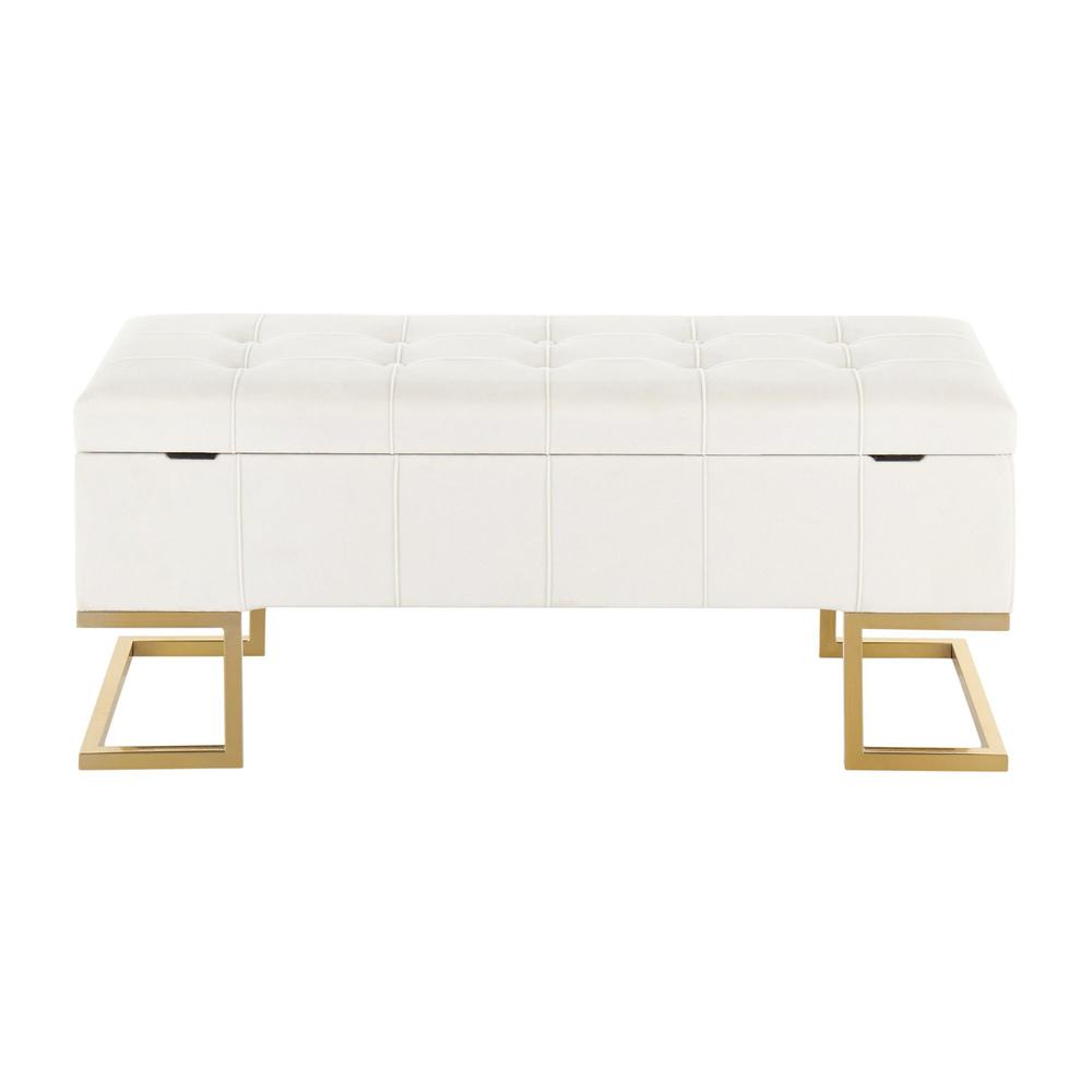 Gold Steel, White Velvet Midas Storage Bench