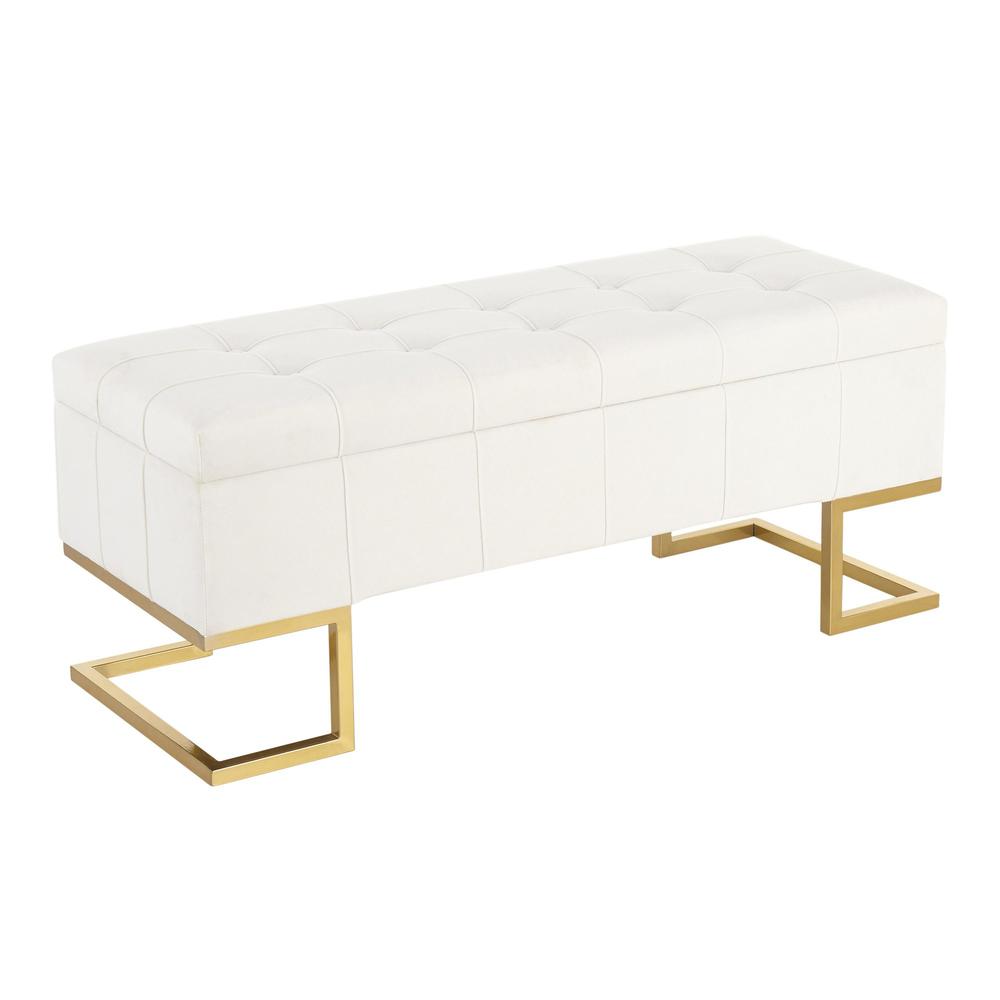 Gold Steel, White Velvet Midas Storage Bench