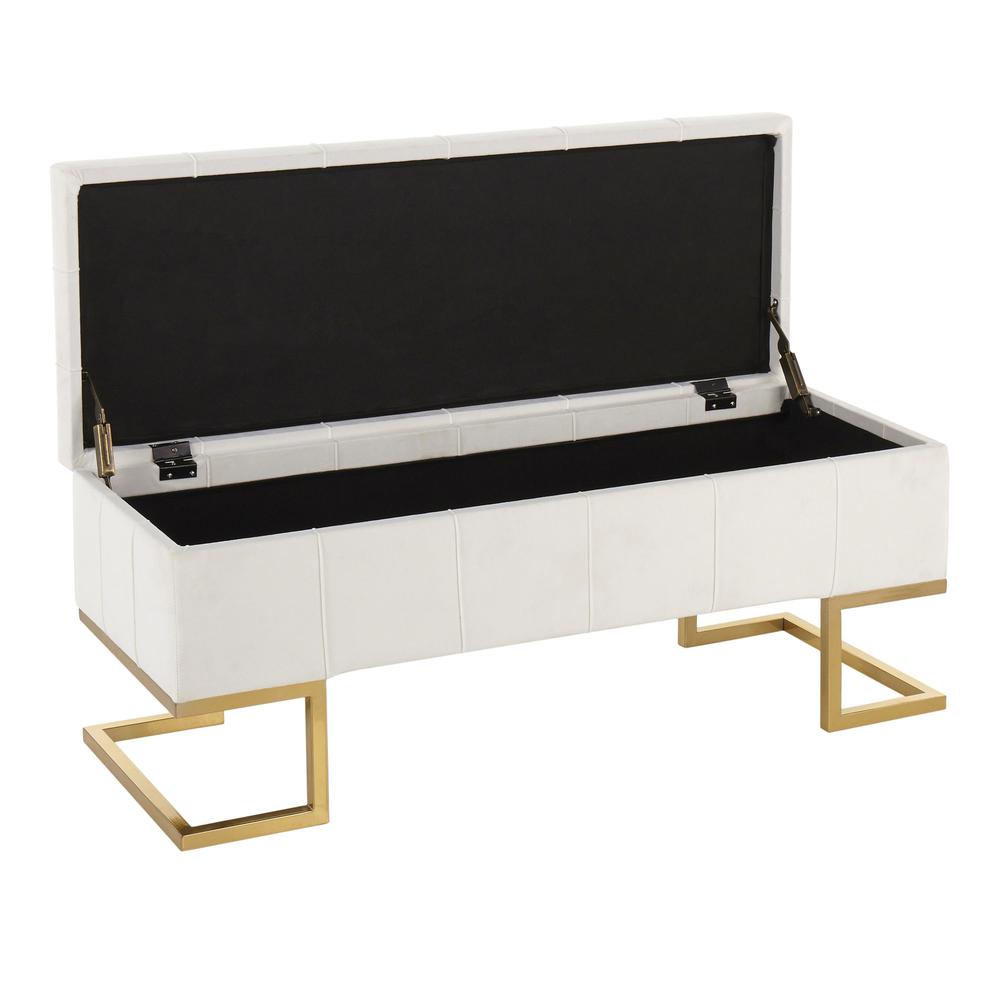 Gold Steel, White Velvet Midas Storage Bench