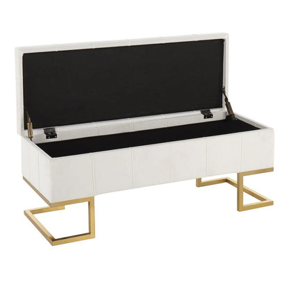Gold Steel, White Velvet Midas Storage Bench